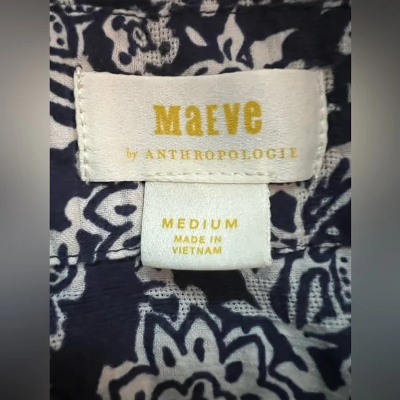 Anthropologie Maeve Carlita Tierd Tunic Dress Cotton Blue Floral Mini Boho - Picture 11 of 13